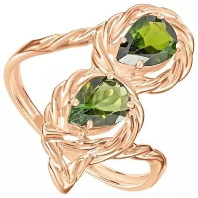 Серебряное кольцо с натуральным турмалином (зеленым) - размер 17 / покрытие Красное Золото