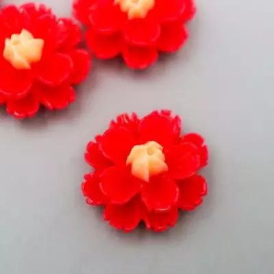 Кабошон "Цветочек", цвет красный 13 мм, 10 штук
