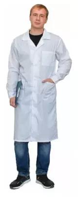 Халат медицинский мужской белый, тиси, размер 52-54, рост 170-176, плотность ткани 120г/м2, 610761