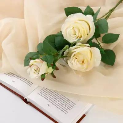 Цветы искусственные "Роза роскошь" 9х63 см, белый