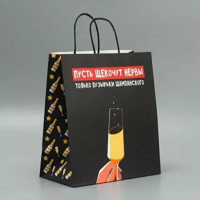 Пакет подарочный крафтовый Шампанское, 28 х 32 х 15 см/по 1 шт