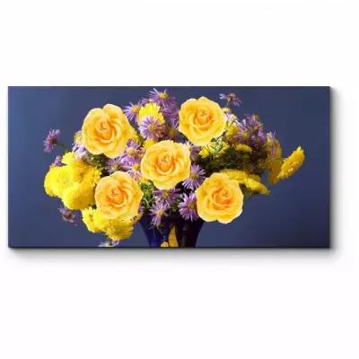 Модульная картина Виноград, лимоны и желтые розы 60x30