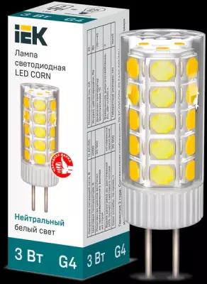 Лампа светодиодная CORN 3Вт капсула 4000К G4 12В керамика | код LLE-CORN-3-012-40-G4 | IEK (4шт. в упак.)