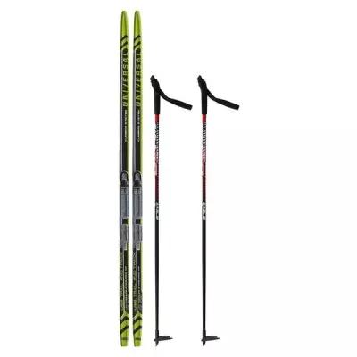 Комплект лыжный: пластиковые лыжи 150 см с насечкой, стеклопластиковые палки 110 см, крепления NNN «бренд ЦСТ Step», цвета микс