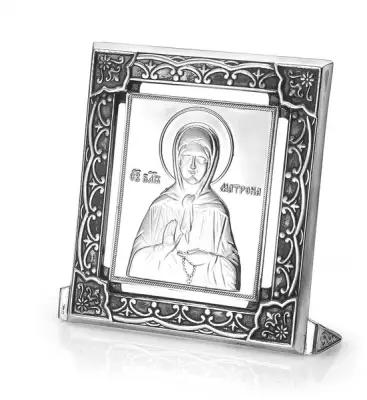 Икона "матрона московская" Красная Пресня серебро 925 пробы, покрытие - оксидирование, без вставок