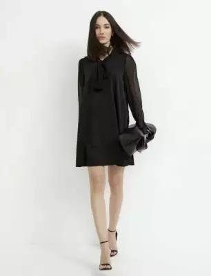 Платье женское черное шифоновое вечернее осеннее праздничное большие размеры короткое мини офисное повседневное свободное размер 44