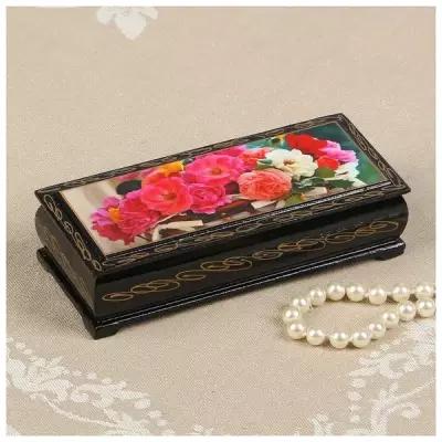 Шкатулка «Цветы в корзинке», 14×6 см, лаковая миниатюра