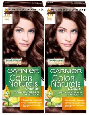 GARNIER Color Naturals стойкая питательная крем-краска для волос, 2 шт., 3.23 темный шоколад, 220 мл