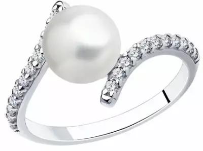 Кольцо Diamant, серебро, 925 проба, жемчуг, размер 18, белый