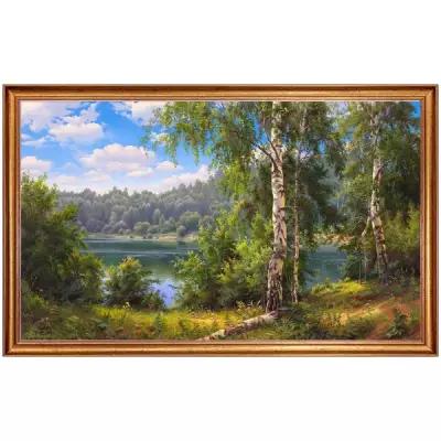 Картина на холсте, "Лесное озеро", 100х60 см. Холст на деревянном подрамнике, оформлена в багет, Арт. ПИ-х1