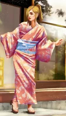 Постер на экокоже 60x110 LinxOne "Девушка, кимоно, япония, арт, вертикальный" интерьер для дома / декор на стену / дизайн