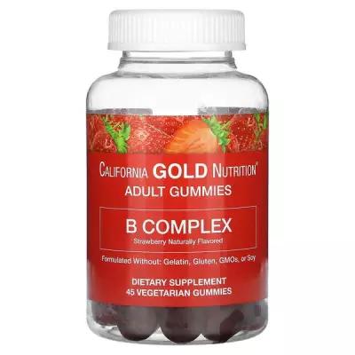 California Gold Nutrition, B Complex Gummies Natural Strawberry Flavor жевательные мармеладки со вкусом клубники, 45 шт