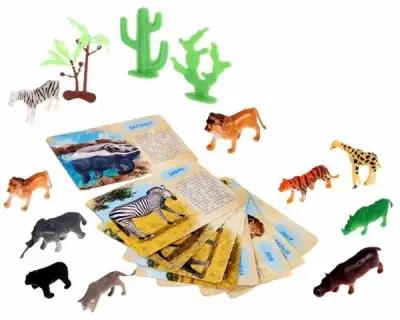Игровой набор фигурки с обучающими карточками Дикие животные
