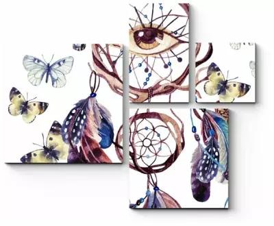 Модульная картина Ловец снов в окружении порхающих бабочек 72x60