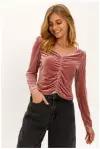 Бархатная блузка с драпировкой Sela 08120102170 Розовый XS