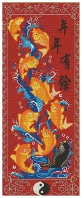 Ткань с рисунком для вышивки бисером Конёк "9 рыбок"