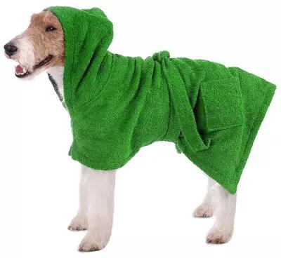 Махровый халат-полотенце для собак с капюшоном, салатовый, размер S. Халат для собак. Полотенце для собак