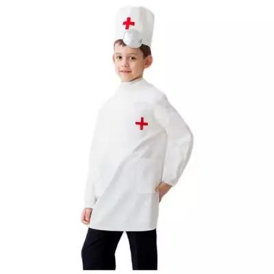 Карнавальный костюм «Доктор», шапка с инструментом, халат, 5-7 лет, рост 122-134 см