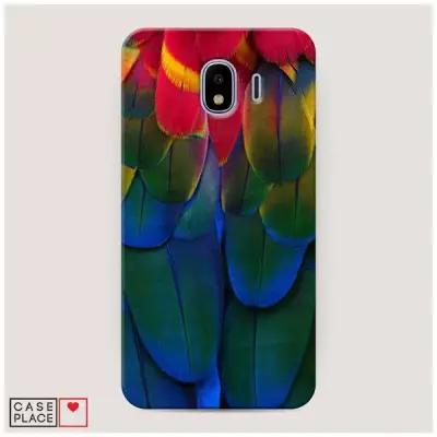 Пластиковый чехол "Яркие перья попугая" на Samsung Galaxy J4 / Самсунг Галакси Джей 4