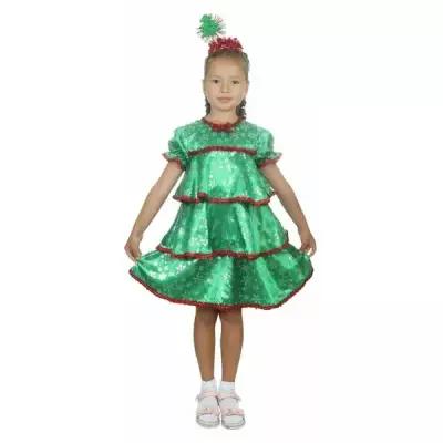 Карнавальный костюм"Ёлочка со снежинками", атлас, платье ярусами, ободок, р-р 28, рост 98-104 см Стр