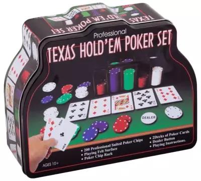 Набор "Покер" в мет. банке (200 фишек 4 гр,2 колоды карт, сукно) арт.1897/BR5018