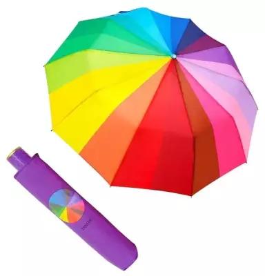 Зонт "Радуга" 3 - х сложения / Автоматический, Диаметр 104 см. / Фиолетовая ручка и чехол