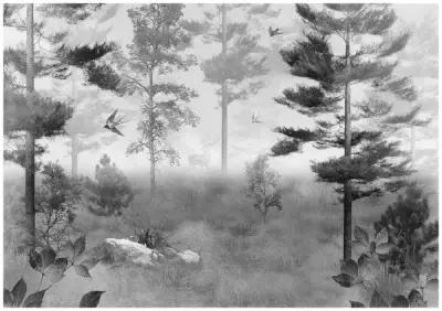 Фотообои Уютная стена "Туманный лес" 390х270 см Виниловые Бесшовные (единым полотном)