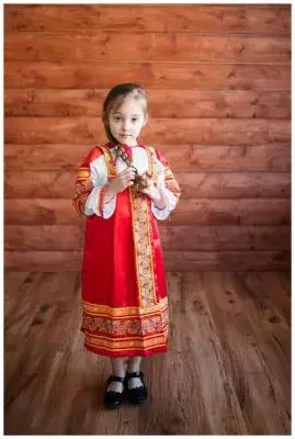 Русский Народный сарафан для детей Аленушка Красный (122-128)