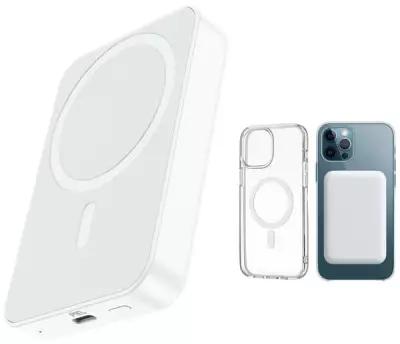 Портативный аккумулятор MagSafe на 8000 mAh + Прозрачный силиконовый чехол для iPhone 13 Pro Clear Case MagSafe / Набор аксессуаров для смартфона