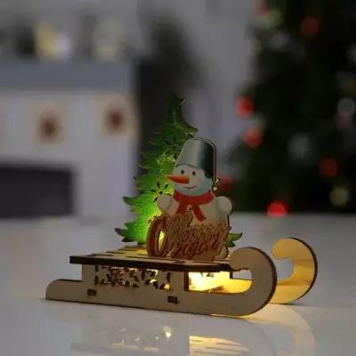 Светодиодная фигурка Luazon Lighting "Сани со снеговиком", 15,5х12х5,5 см, дерево, LR1130х3, теплое белое свечение