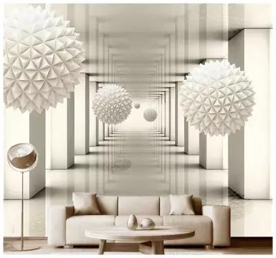 Фотообои на стену флизелиновые 3D Модный Дом "Белые игольчатые шары в зале с колоннами 2" 300x260 см (ШxВ)