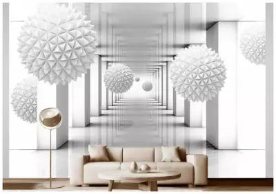 Фотообои на стену флизелиновые 3D Модный Дом "Белые игольчатые шары в зале с колоннами" 400x260 см (ШxВ)