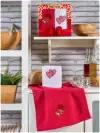 Комплект вафельных полотенец 40x60 (2 шт) 8809 Сердца Meteor (красный-белый), Комплект полотенец