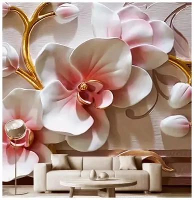 Фотообои на стену флизелиновые 3D Модный Дом "Барельеф с орхидеями" 300x290 см (ШxВ)