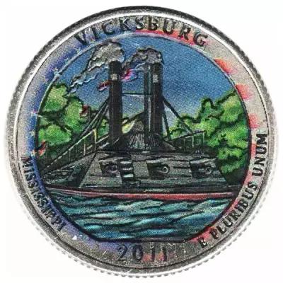 (009p) Монета США 2011 год 25 центов "Виксберг" Вариант №2 Медь-Никель COLOR. Цветная