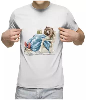 Мужская футболка «Мишка спит» (XL, черный)