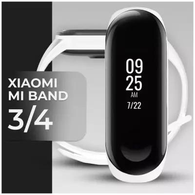 Силиконовый ремешок для смарт часов Xiaomi Mi Band 3 и 4 / Спортивный сменный браслет на фитнес трекер Сяоми Ми Бэнд 3 и 4 / Белый