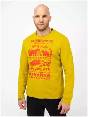 Лонгслив мужской лонгслив Великоросс "Лесная Сказка" футболка с длинным рукавом мужская горчичного цвета, дизайнерский, круглый ворот 56