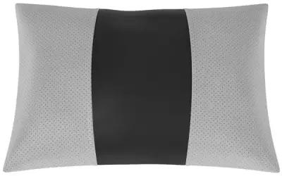 Автомобильная подушка для Peugeot 206 (Пежо 206). Экокожа. Середина: чёрная гладкая экокожа. Боковины: т.-серая экокожа с перфорацией. 1 шт