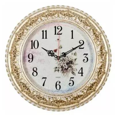 Часы настенные 3825-003 круг d38см, корпус белый с золотом "Полевые цветы" "Рубин"